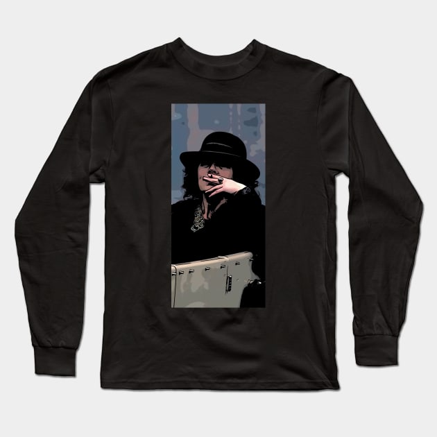 Polly Gray sits well dressed in a hat in a car and smokes a cigarette as a comic abstract art Long Sleeve T-Shirt by ComicPrint